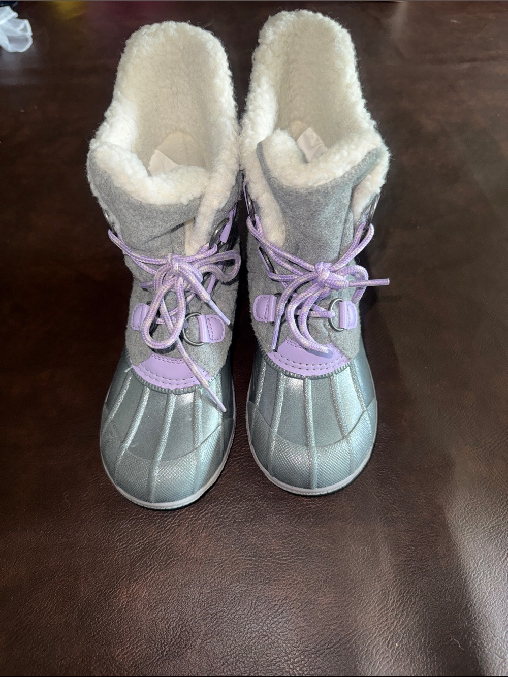 Kids Warm Faux-Fur Lined Winter Boots - Gray & Lavender